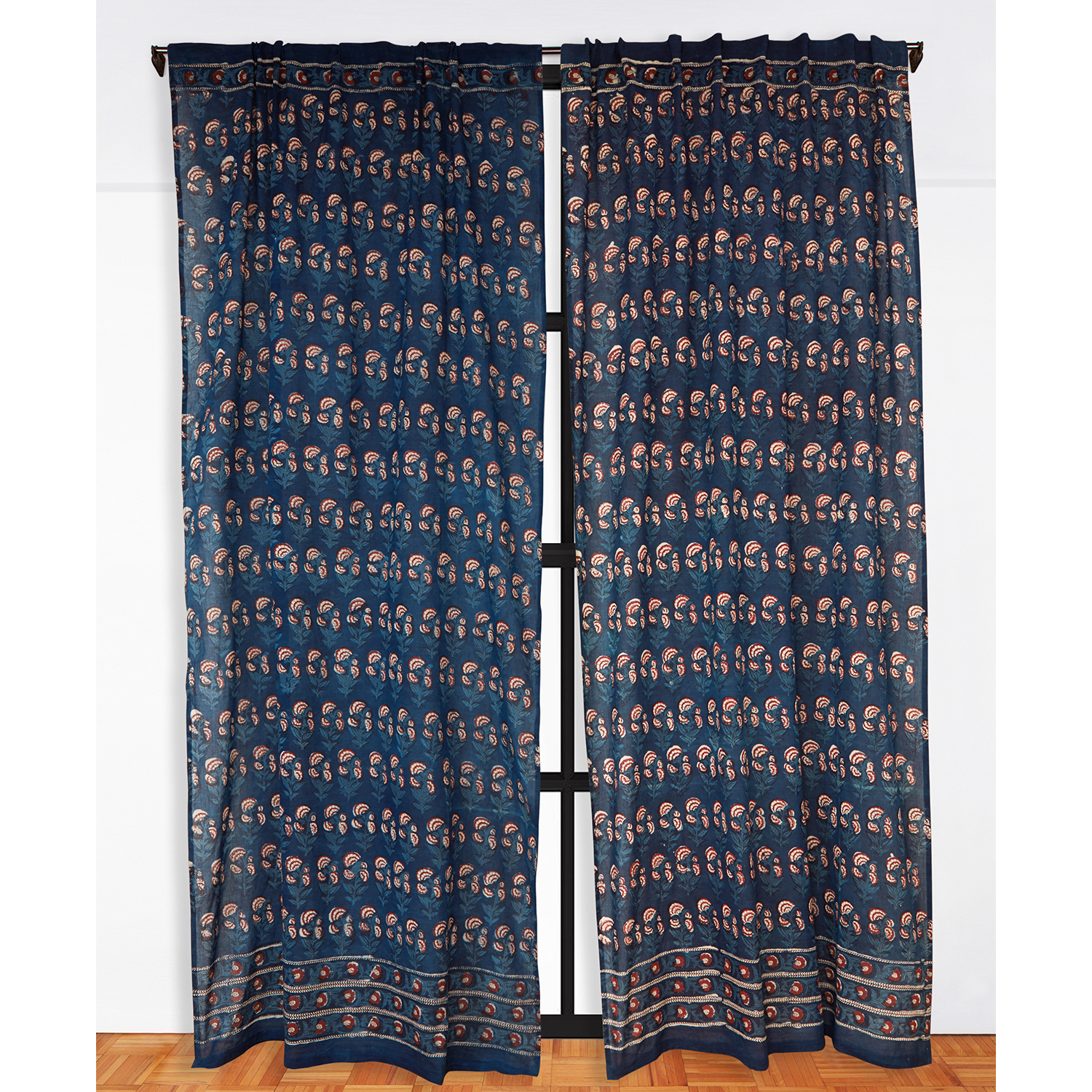 Carnation Curtain - Indigo/Brick Red